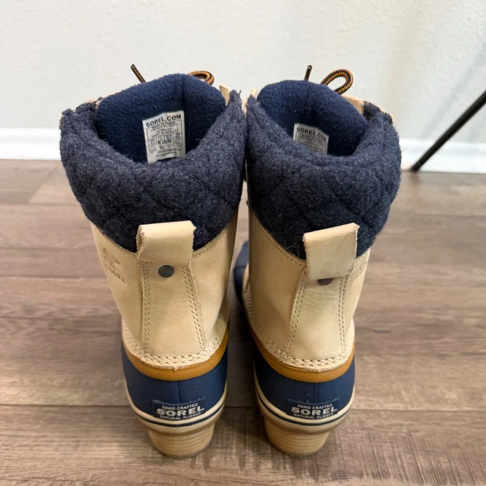 Sorel‎ Womens Slimpack Duck Boots Waterproof Winter Snow Beige Navy Size 9.5